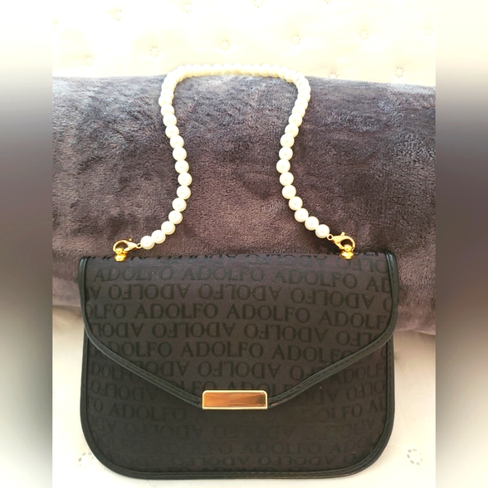 Adolfo canvas/leather evening bag 9x6.5 - Picture 1 of 6